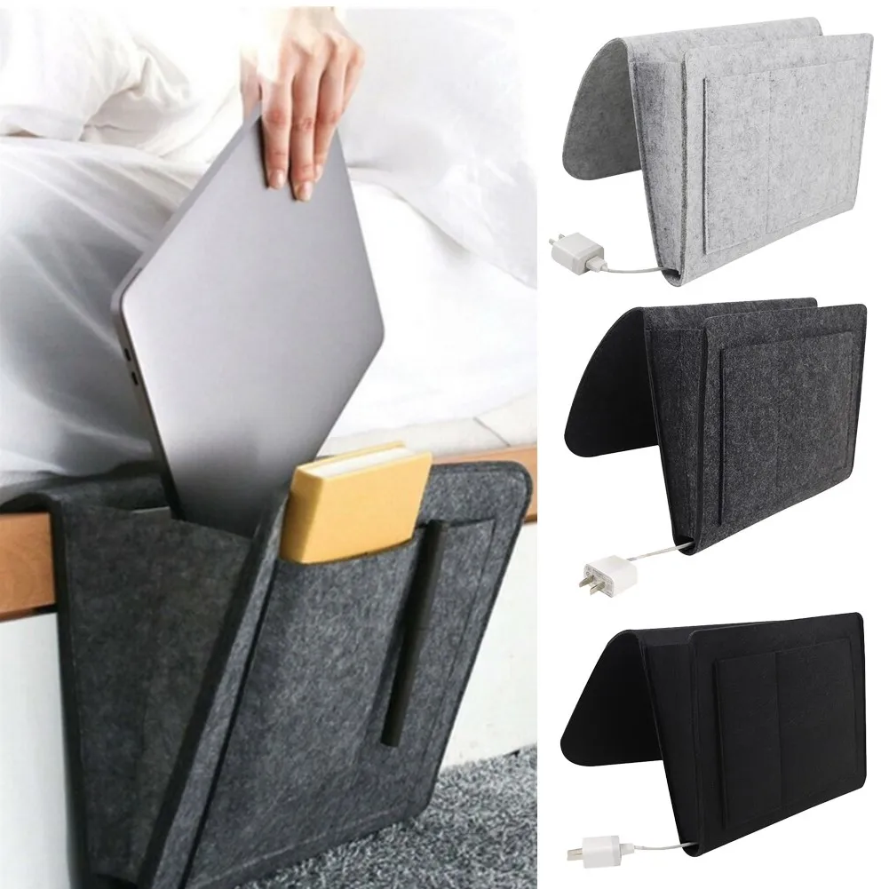 Hanging Bag Bedside Storage Organizer Bed Felt Pocket Sofa Phone Holder 27*22cm 