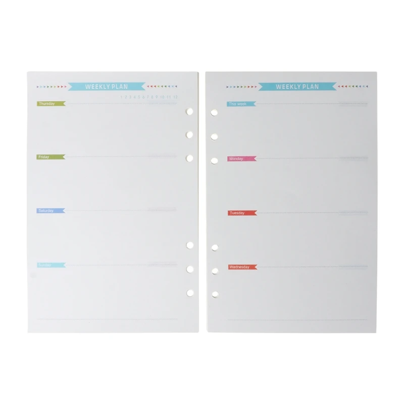 Agenda de papel interno con 6 agujeros, planificador de mes y semana para A5, cuaderno de hojas sueltas