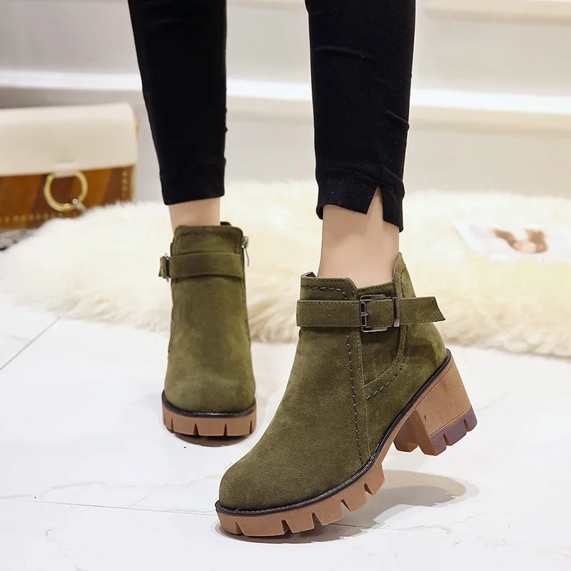 

New 2019 Winter Shoes Women Boots Ins Fashion Ladies Square Heels Boots Women Ankle Boots High Heel 6.5cm Hot Sale A1891