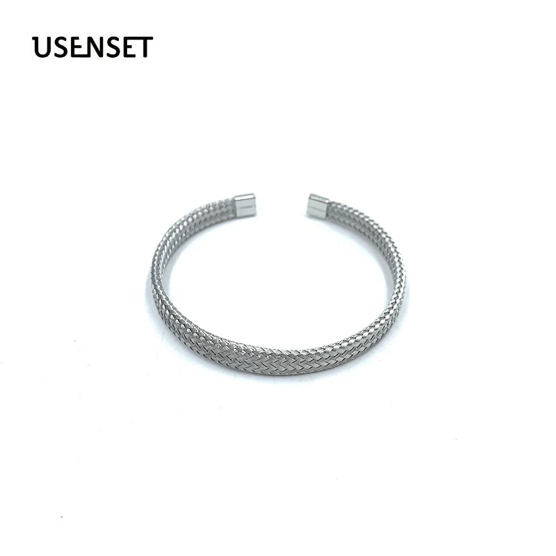 

Stainless Steel Bracelet High Quality Open Bangle Silver Round Shape Wheat Weave Cross Bracelets 7MM Bangles For Girl