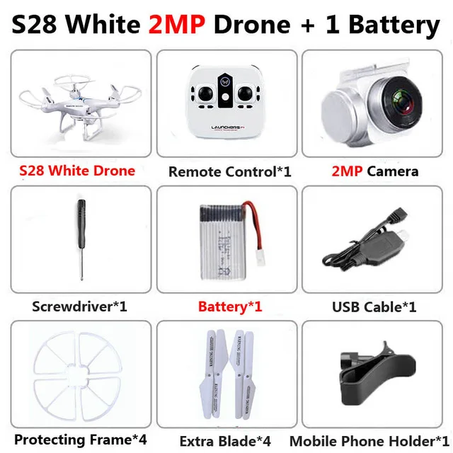 S28 Радиоуправляемый Дрон 2,4G селфи-Квадрокоптер самолет с 720 P/1080 P HD Wifi FPV камера высота удерживает Безголовый 3D флип 20 мин длинный полет - Цвет: White 2mp 1 battery