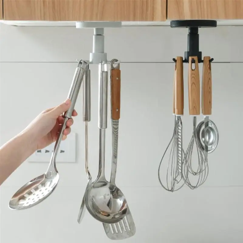 

Cutlery Organizer 360Â° Rotated Kitchen 6 Hooks Shelf Spoon Spatula Storage Punch-Free Firmly Kitchen Accessories Storage Holder