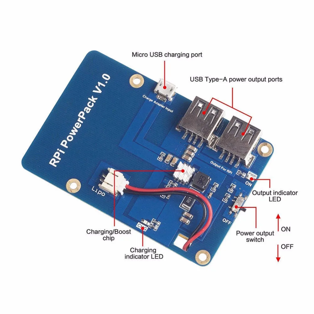Плата расширения питания литиевой батареи с переключателем для Raspberry Pi 3