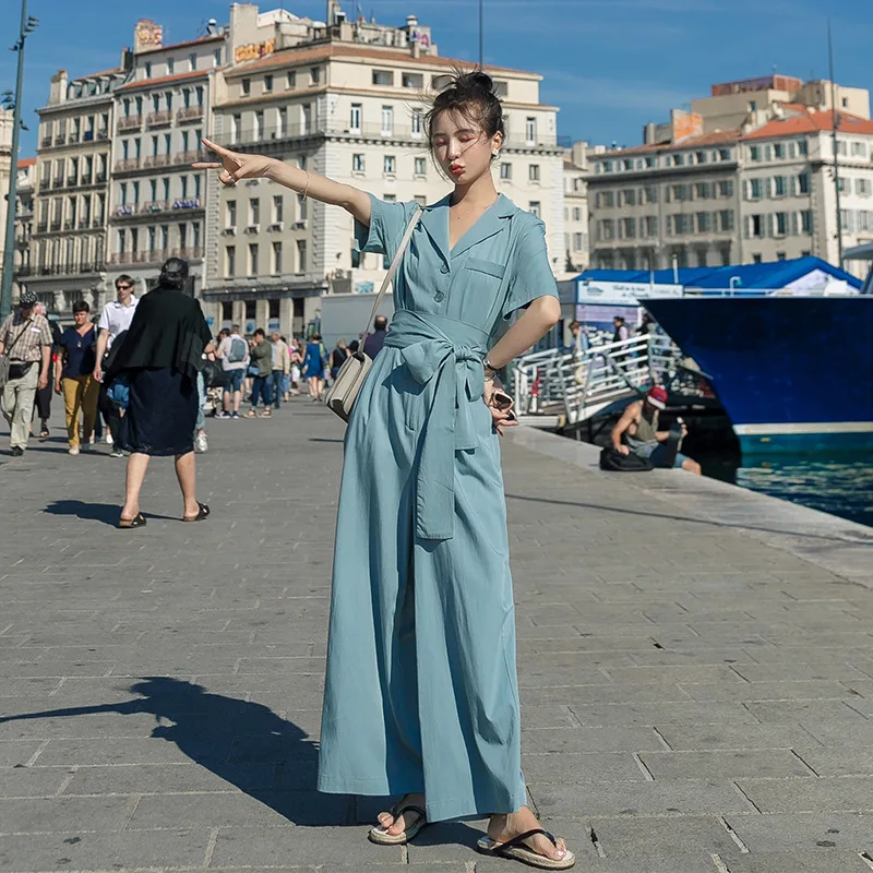 

Cargo Overalls Women's Summer 2020 New Style Korean-style Summary Slimming Loose-Fit Western Style Bandage Cloth Drape Wide-Leg