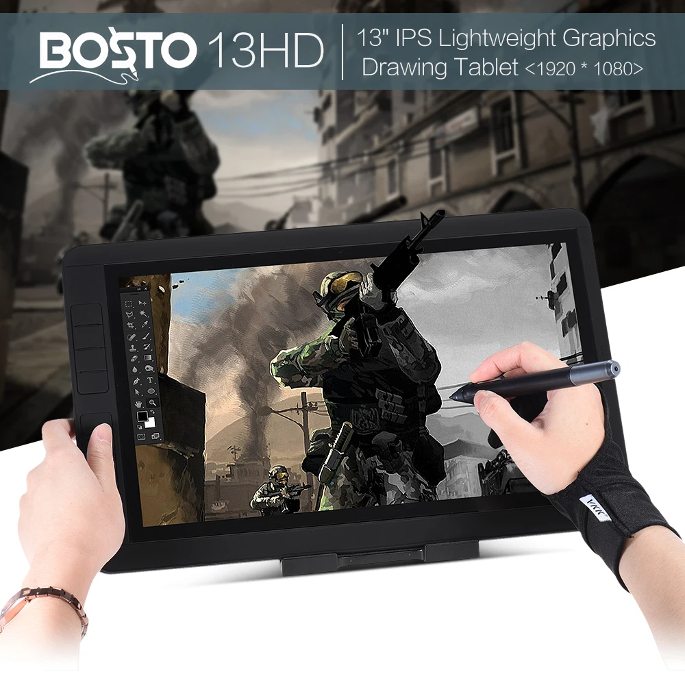 BOSTO 13HD 1" ips 1920*1080 графический планшет для рисования 2048 Уровень давления 2 в 1 кабель быстрой передачи 8 ярлыков