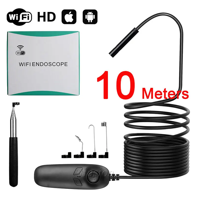 10 m cable WiFi эндоскоп мини камера для осмотра USB Гибкий 6 шт. светодиодный Micro Cam видеокамера Camara Espia телескопический стержень ушной отоскоп - Цвет: 10 m cable