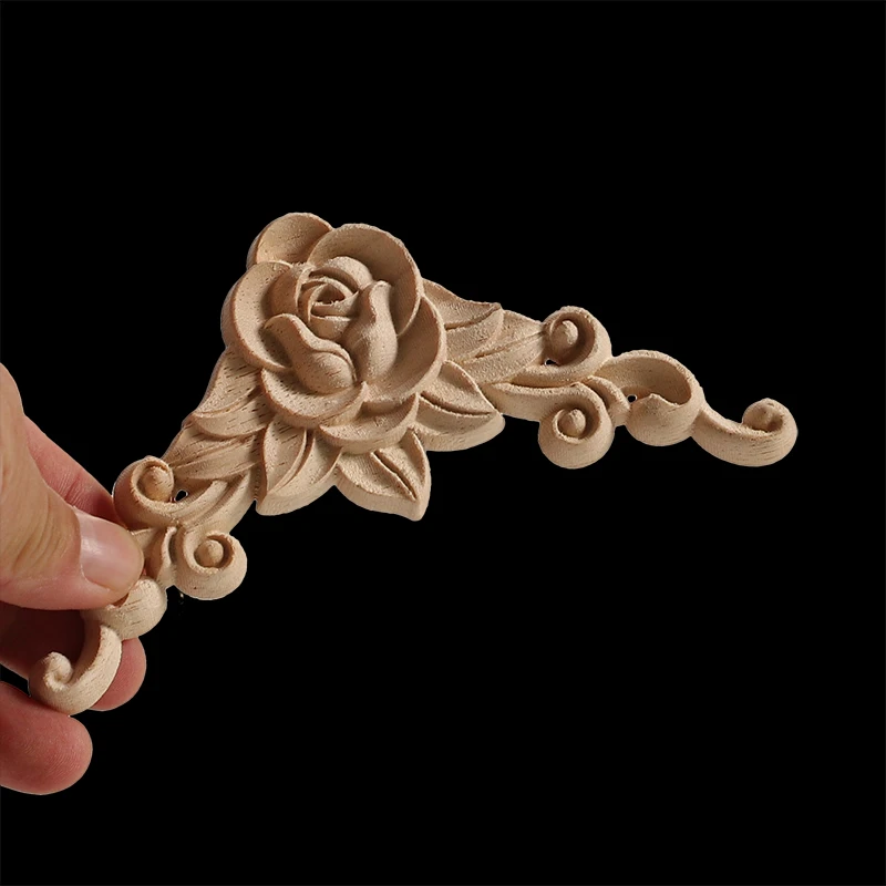 Unpainted Exquisite Classical Wood Decal Onlay Wood Applique Mouldings Floral Corner Wooden Furniture Decoration Accessories ornament crafts miniature ornament wooden figurine crafts glass fruit pendants