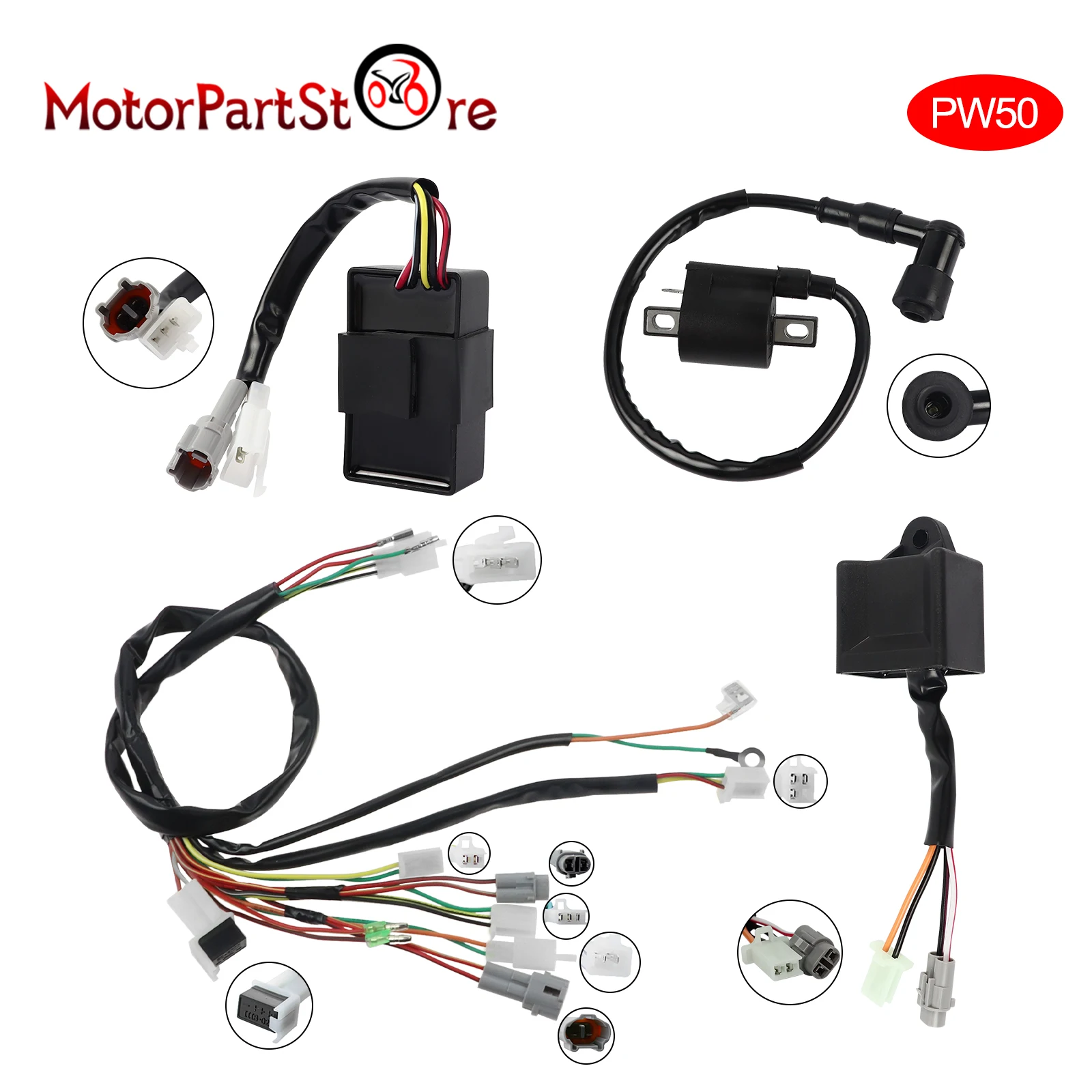Enrilior Ignition Wiring Harness CDI Control Unit Coil Kit Fit Compatible with Y-a-m-a-h-a PW50 PY50 Dirt Bike 