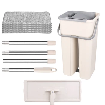 

Microfiber Mop and Bucket System with Hand Free Washable Flat Microfiber Mop Pads for Home Bathroom Kitchen Floor Cleaning