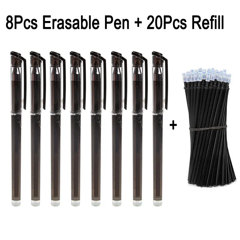 8 black pen 20 ink 8 ручек+ 20 чернил шт/набор стираемая гелевая ручка синие чернила 0,5 мм стирающиеся ручки стержни для школьного офиса ручка для письма канцелярские инструменты - Цвет: 8 black pen 20 ink