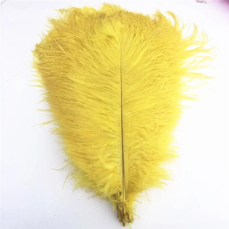 all size 15-70cm 10pcs/Lot Natural Dyed yellow Ostrich Feathers For Crafts Carnival Costumes Party Wedding Decorations Hard rod