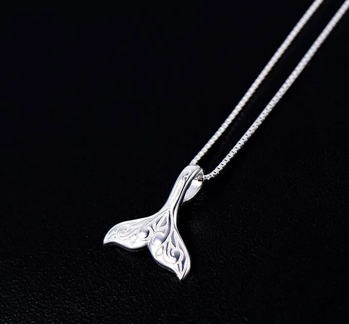 925 Sterling Silver Whale Tail Fish Charm Necklace Mermaid Tail Silver Necklace 2017 Women Neckalces