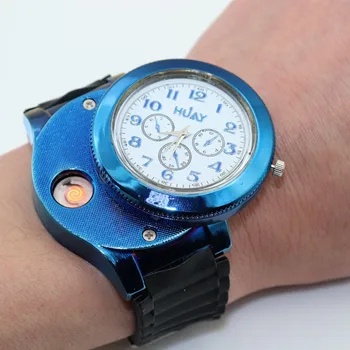 

2020 USB Charge Lighter Watches Men Blue Case Silicone Band Quartz Wristwatch Men Sports Watches Relogio Masculino Horloge Heren