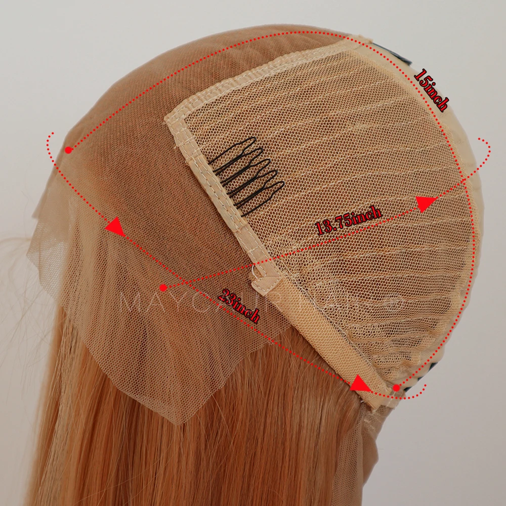 Maycaur 13x6 Lace Front Wigs #1344 Golden Color Long Straight Heat Resistant Fiber Hair Synthetic Lace Front Wigs for Women 22 Inch (7)