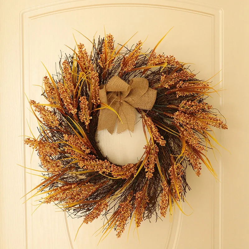 Autumn Grain Wreath Artificial Flower Front Door Wedding Wall Home Decor Thanksgiving Decoration Wreath Wheat Ear Grain Harvest