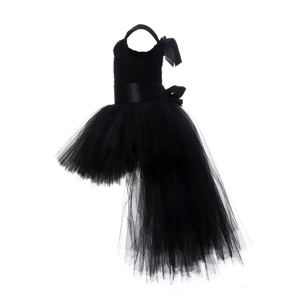 Черное платье-пачка для девочек вечернее платье из тюля с v-образным вырезом и шлейфом для девочек на день рождения детское бальное платье для девочек костюм на Хэллоуин От 2 до 8 лет