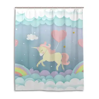 

Cute Unicorn Shower Curtain for Bathroom Cartoon Pattern Polyester Waterproof Custom Bath Shower Curtain with 12 Hooks Set
