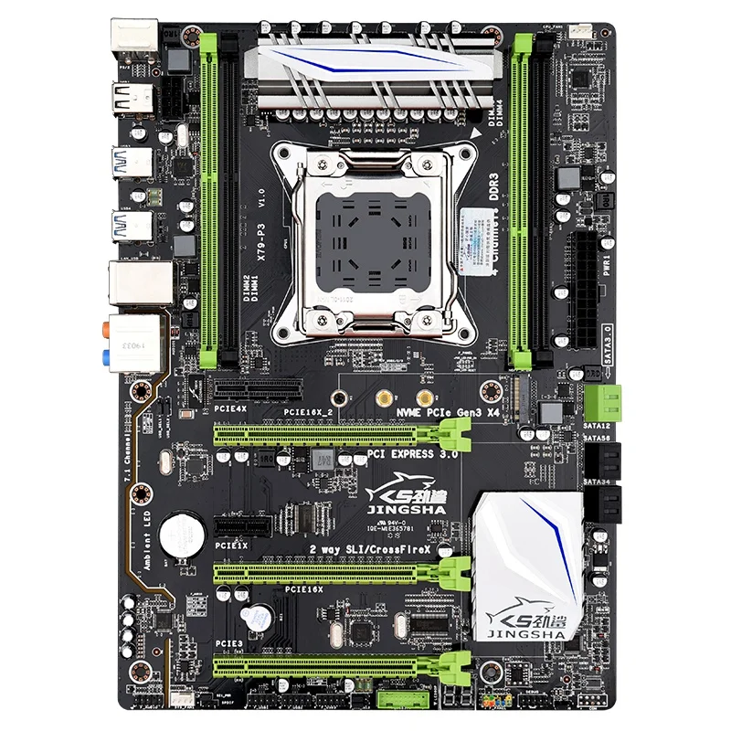 

JINGSHA X79 P3 Motherboard LGA 2011-V2 4 Channel 64GB DDR3 ECC RAM NVME M.2 USB3.0 SATA3.0/2.0 PCI-E3.0 for Intel Xeon V1 V2 & C