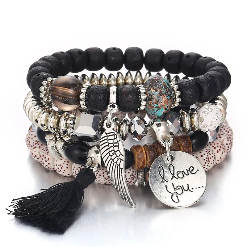 4 шт./компл. модные ангельские крылья Boho браслеты и браслеты женские браслет из бисера с разноцветные камни длинный широкий шарф браслет для женщин