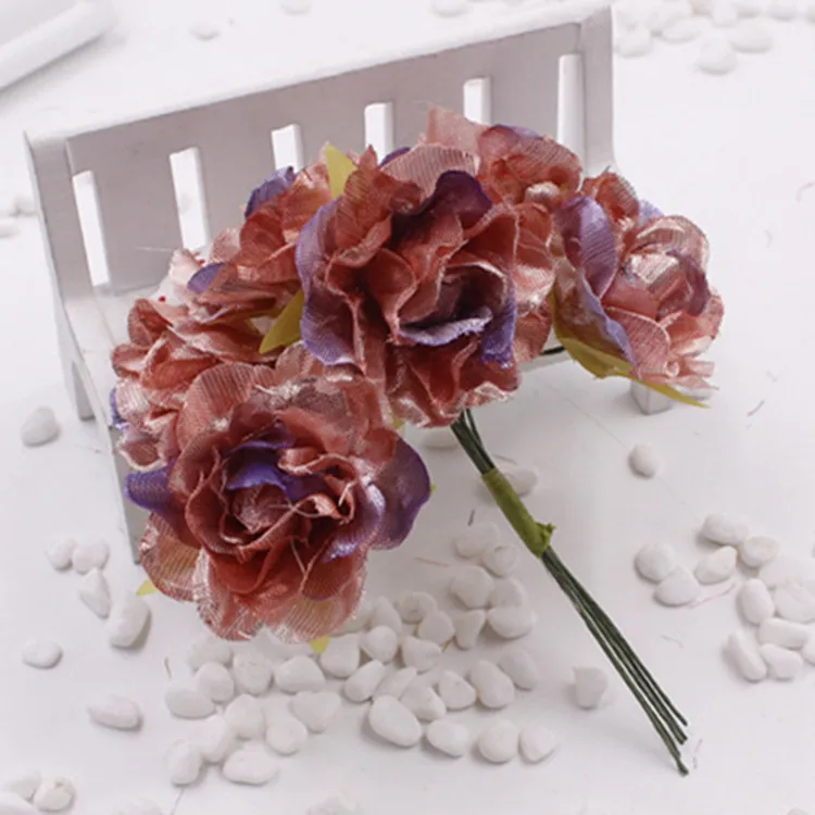 60pcs 4.5cm 인공 금속 반짝이 장미 꽃 DIY Garland 코사지 선물 상자 헤어 드레스 Scrapbooking 웨딩 장식
