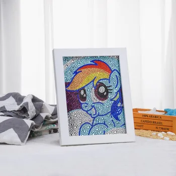 

DIY Full Diamond Cartoon Blue pony Painting Special Diamond Shaped with Photo Frame Rhinestone Embroidery for Kids