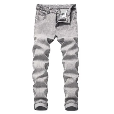 light gray Новые модные повседневные джинсы мужские узкие брюки мужские классические джинсовые брюки размер плюс мужской стрейч брюки - Цвет: light gray
