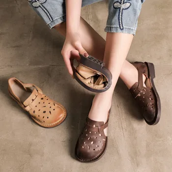 

Women Loafers Leather Soft Flat Summer Shoes for Women Khaki Lazy Shoes Slip on Genuine Leather Low Heels Women Retro Flats 2020