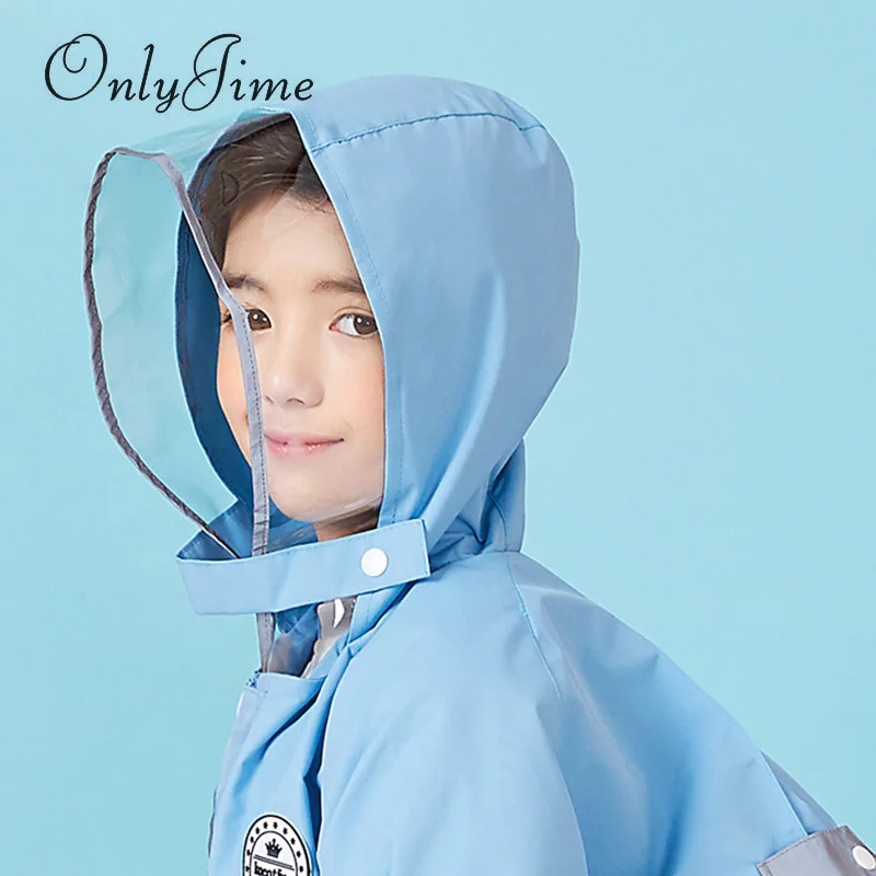 Only Jime Children Waterproof Raincoat For Children Kids Stripe Reflective Rain Coat Middle School Students Rain Poncho Jacket