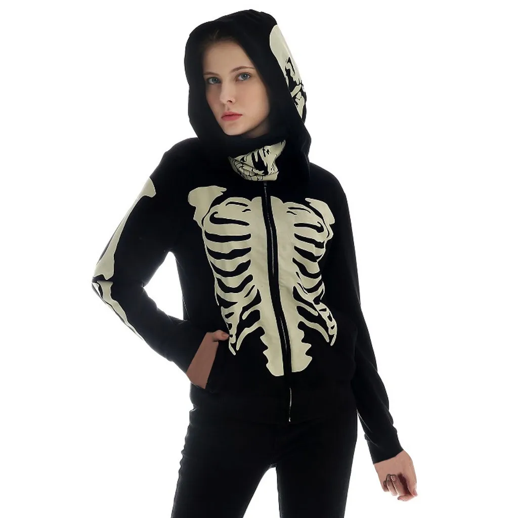Black Sudadera mujer панк Готическая Толстовка Женская Череп Сращивание маска пуловер толстовки с капюшоном длинный рукав Толстовка harajuku poleron - Цвет: Black