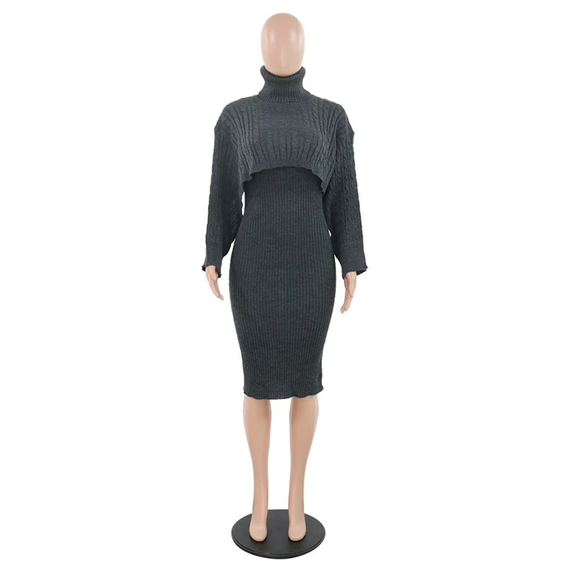 GBYXTY, осенне-зимний вязаный комплект из двух предметов, свитер с длинными рукавами и воротником под горло и платье, вечерние комплекты, ZL515 - Цвет: Темно-серый