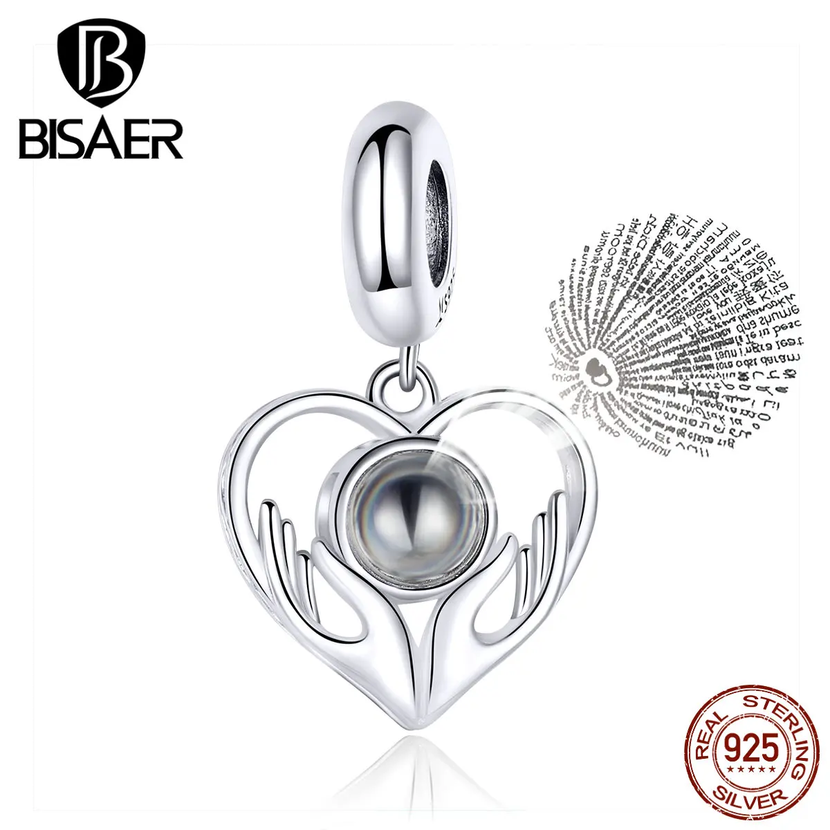 BISAER, 925 пробы, серебряные подвески со стеклянными шармами, подходят для женщин, браслеты и ожерелья, сделай сам, ювелирные изделия HSC1307