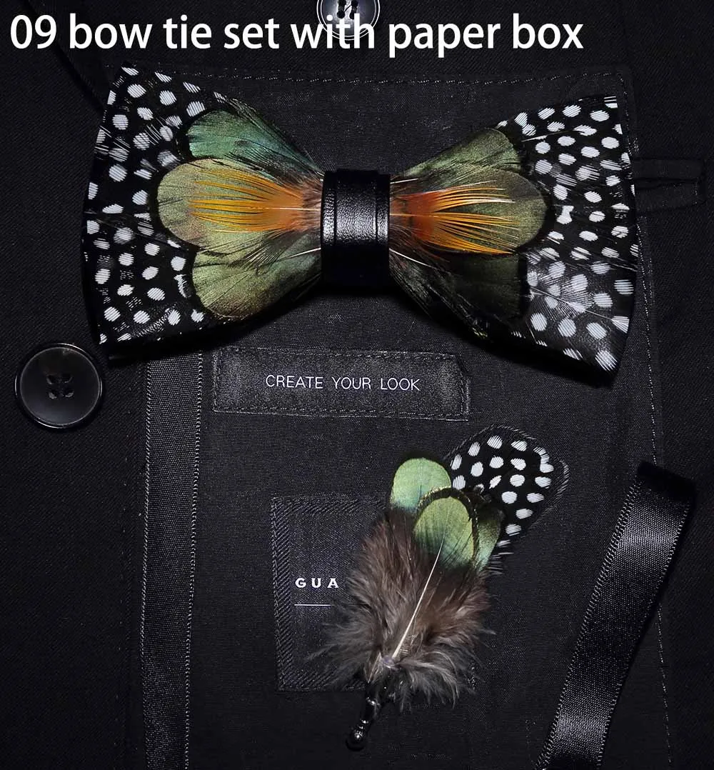 09 in Paper Box RBOCOTT дизайн галстуки-бабочки галстук-бабочка с перьями изысканная ручная работа Мужская брошь для галстука-бабочки булавка деревянный подарочный набор для мужчин Свадебный - Цвет: 09 in Paper Box