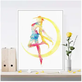 

Nordic Style Watercolor Sailor Moon poster print children's room decoration Nursery Kids Room Cartoon Art Decor canvas painting