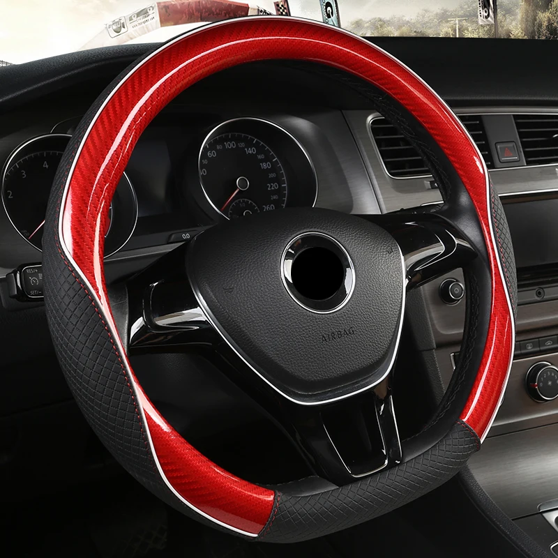 D образный чехол на руль из кожи+ углеродного волокна для VW GOLF 7 POLO JATTA Suzuki Swift Nissan Rogue - Название цвета: Красный