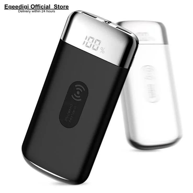 

Best Egeedigi 10000mAh Battery Digital display PowerBank Dual USB 2A Fast Charging Power Bank With Wireless charge+LED Light
