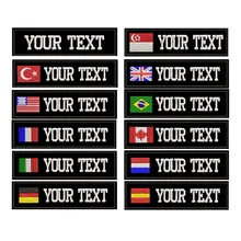 Rectangular 1 line custom Embroidered Name hook onpatch US brazil French UK country flag personalized flag for jacket,bag,coat