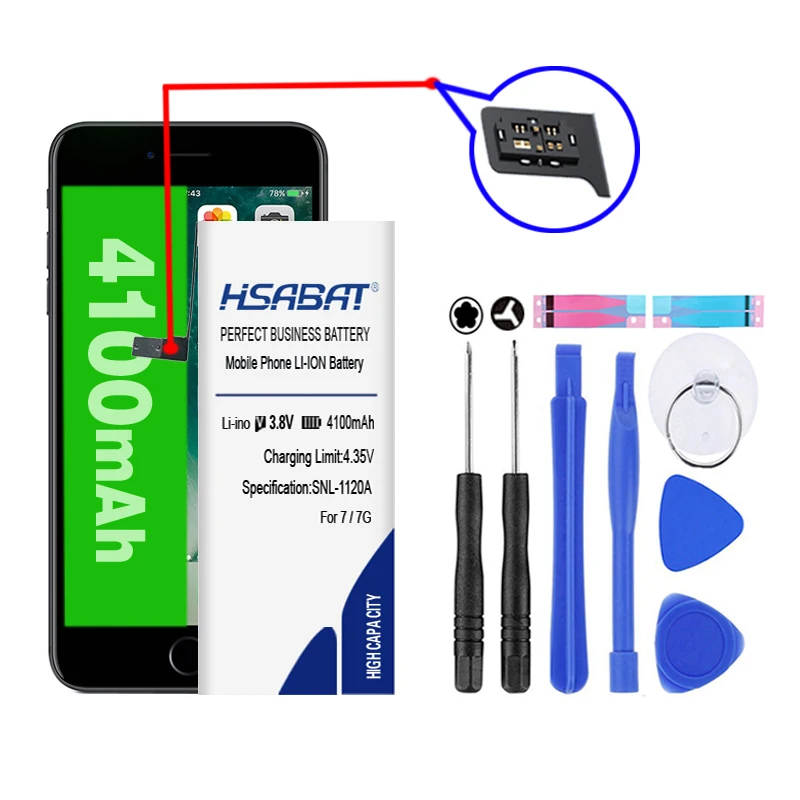 HSABAT аккумулятор большой емкости 4100 мАч для iphone 7 для iphone 7 для iphone 7G для iphone 7G батареи инструменты+ наклейка