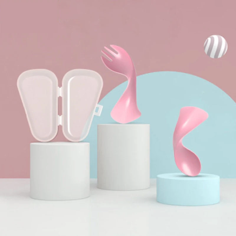 Let's Make 2pc/set Silicone Spoon with Fork Bending Baby Products Safe Smooth Kids Feeding Bowl Food | Мать и ребенок