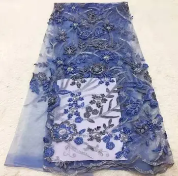 

Sky blue Africa Lace Fabric 2019 High Quality Mesh Embroidery 3D Flower Tulle Nigerian Lace Fabrics For Bridal 5 yards/lot LL209