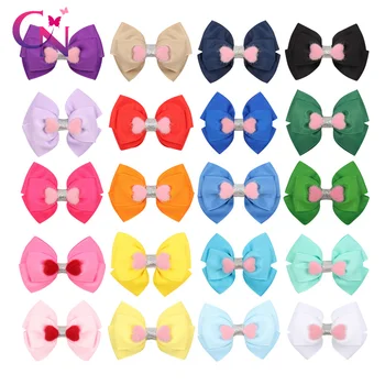 

CN 20 Pcs/lots 3.5 " Valentine's Day Hair Bows For Girls Kids Solid Candy Color Bow Pompom Hair Clips Hairgrips Hair Accessories