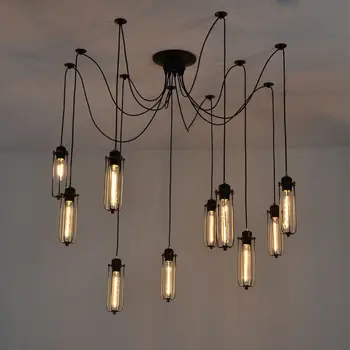

6 arms Vintage industrial Nordic Chandelier Edison Bulb Loft Retro Ceiling pendant lamp Spider indoor Art Lights dining lamps