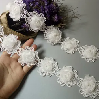

1 Yard White Pearl 3D Flower Tassel Lace Edge Trim Ribbon Fabric Embroidered Applique Sewing Craft Crochet Wedding Dress Clothes