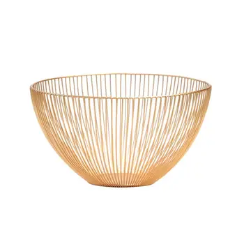

Wrought Iron Vertical Stripe Fruit Basket High Design Drain Baskets Snack Holder Kitchen Tool for Home