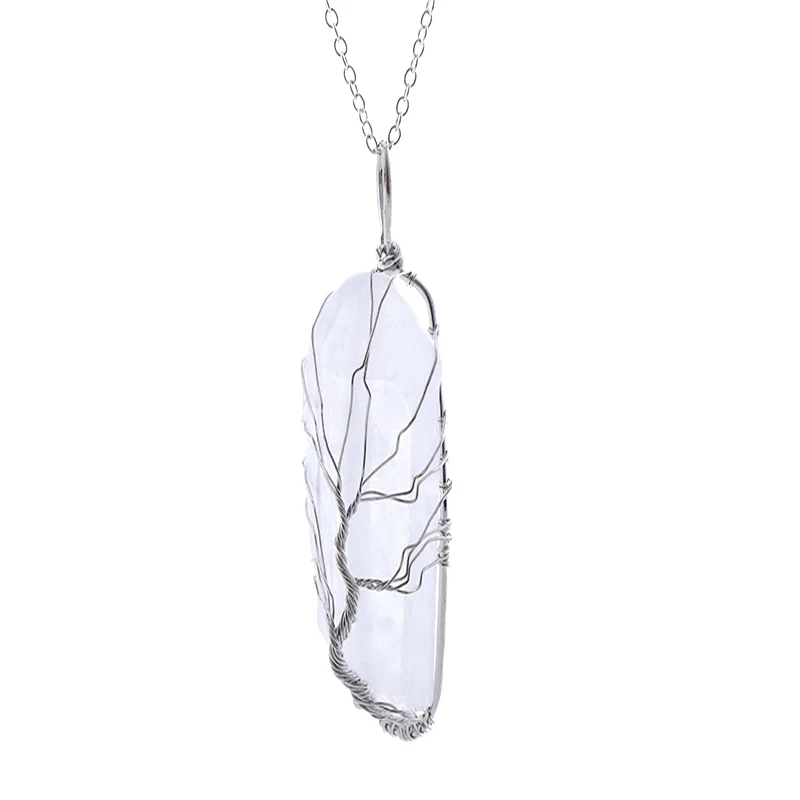 Рейки 7 Чакра Дерево жизни ожерелье и кулон для женщин натуральный кристалл кварца целебные подвески с камнями Длинные мужские цепочки - Окраска металла: 10