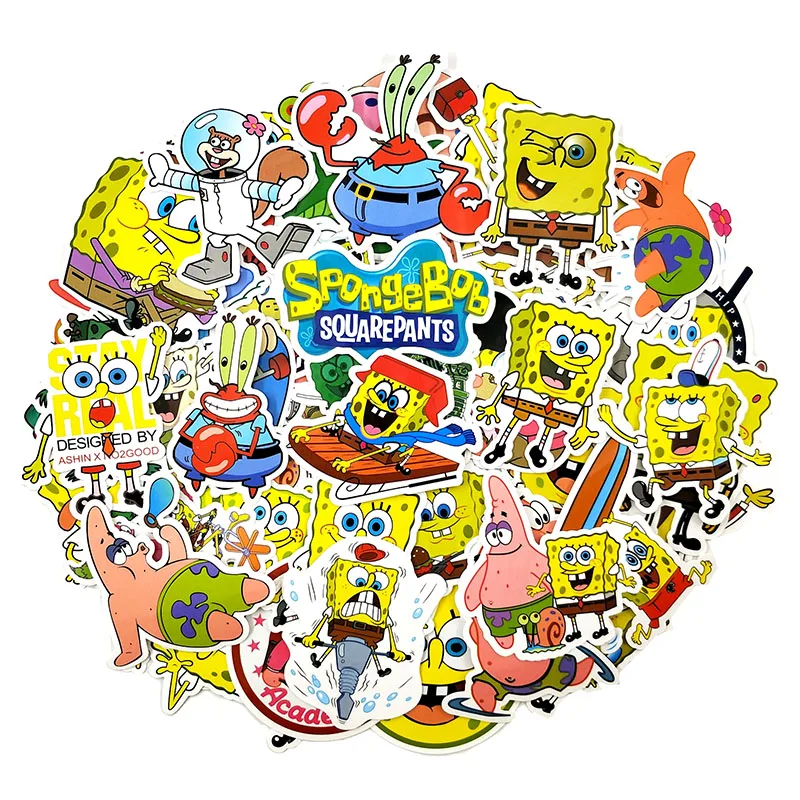 50pcs 50 шт. Губка Боб мультфильм Граффити наклейки для мотоцикла ноутбук багаж велосипед скейтборд Pegatina скейтборд автомобиль для детей - Цвет: 50pcs