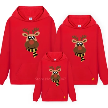 

New Year Christmas Sweatshirt Family Matching Clothes Mommy and Me Baby Girl Sister Brother Red Elk Xmas Outfits Hoodies