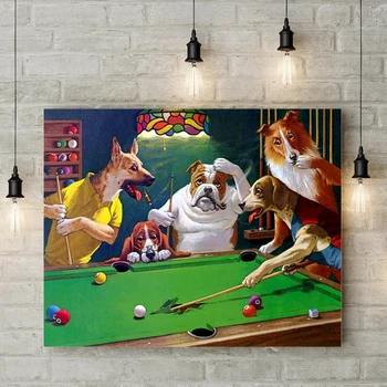 

Dogs Playing Pool Funny Poster Jack The Ripper Vintage Canvas Print Man Cave Decoration Painting Picture Gaming Room Wall Decor