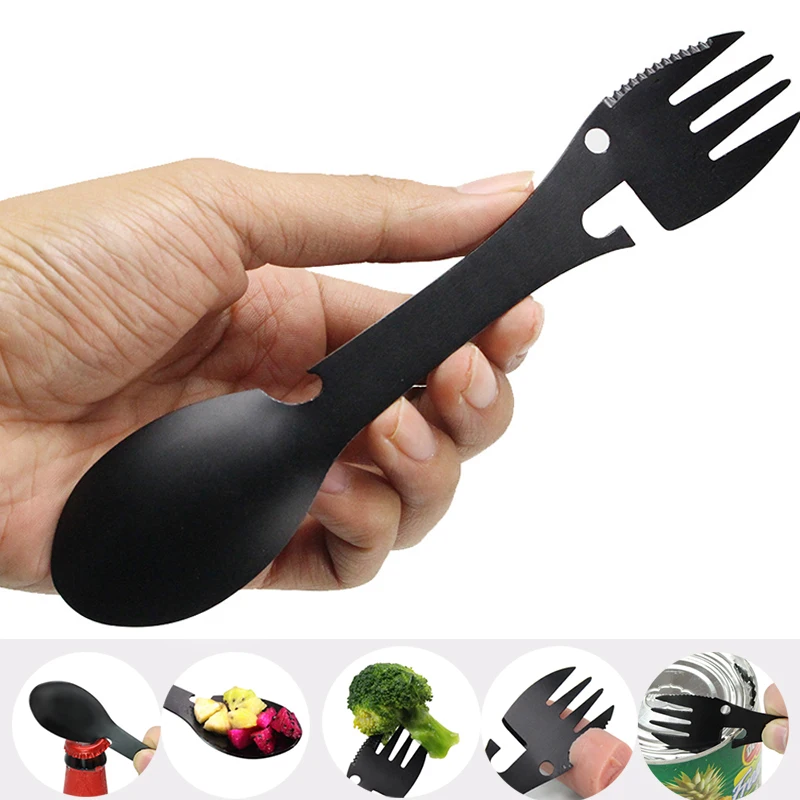 

Multifunctional Camping Cookware Spoon Fork Bottle Opener Portable Safety & Survival Kitchen Gadgets Tableware Tools 2019 New