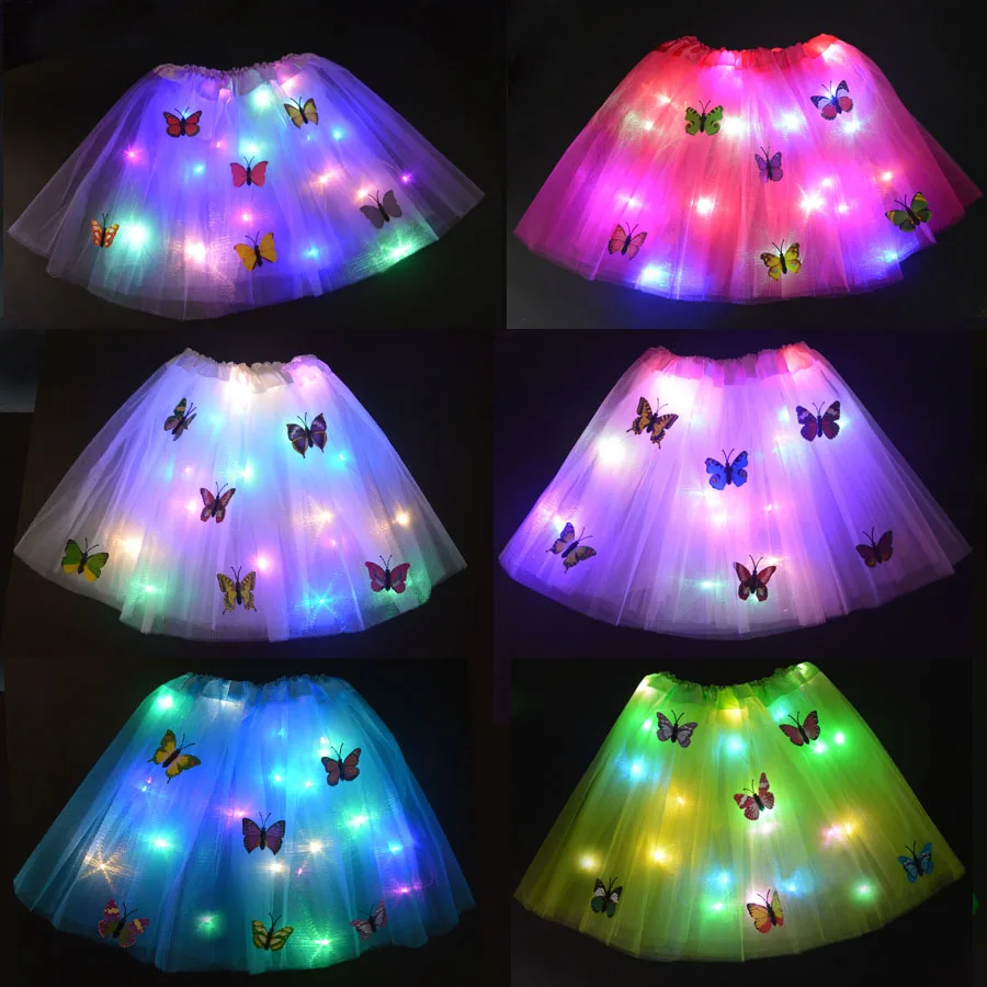 

Kids Girl LED Light Glow Butterfly Tutu Skirt Neon Luminous Party Ballet Dance Cosplay Gift Led Clothing Halloween navidad 2023