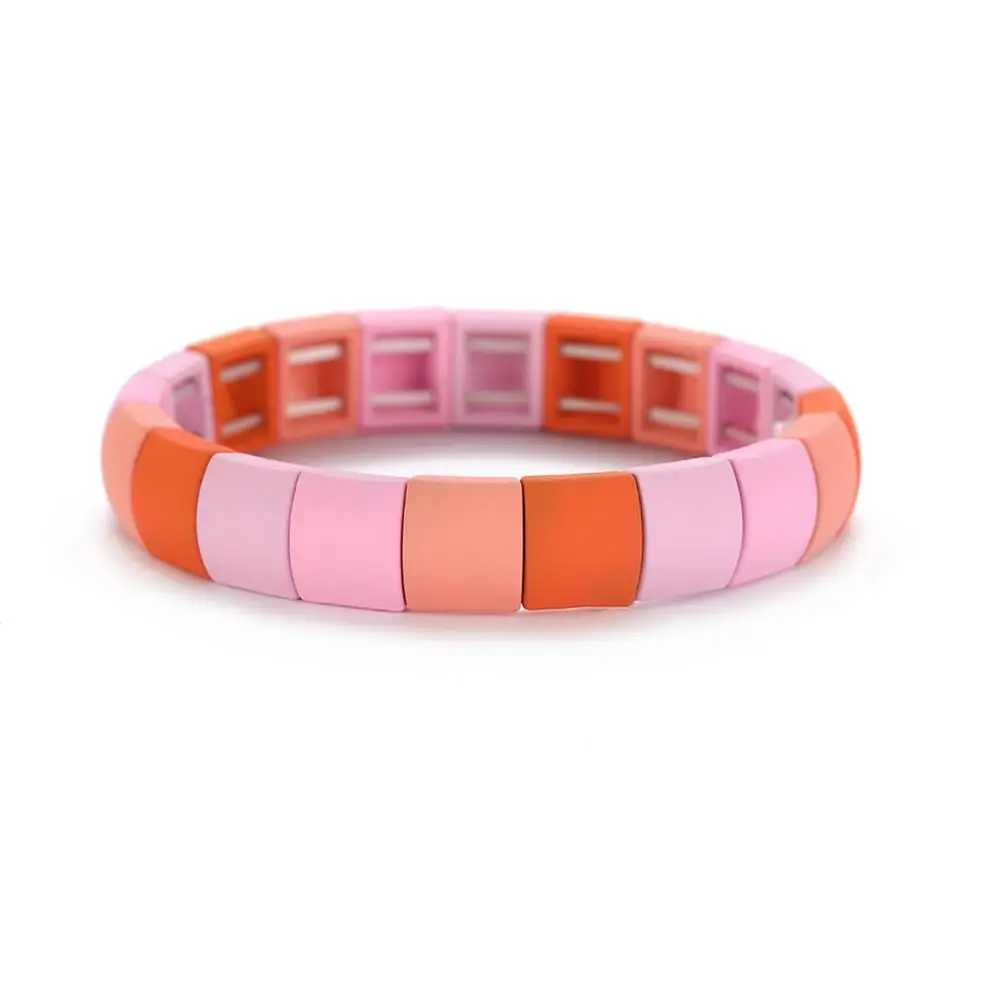 Pink and Orange Skyrim, модный цветной эластичный браслет из эмалевого сплава ручной работы, многоцветная укладка плитки, браслет, ювелирные изделия для женщин, Femme - Окраска металла: Pink and Orange